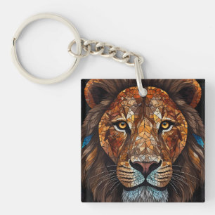 Porte-clés Tête de Lions avec effet mosaïque vitrail