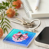 Porte-clés Tête de loup rose Polygone Design-24531 (Devant Droit)