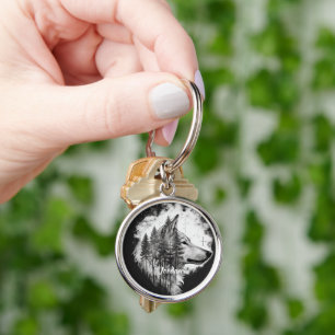 Porte-clés Tête de Loup Sauvage Nom Personnalisé