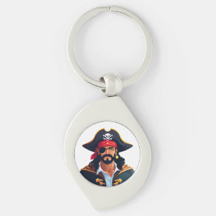Porte-clés Tête de pirate avec chapeau de marin et cache-œil 