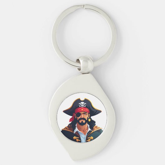 Porte-clés Tête de pirate avec chapeau de marin et cache-œil (Devant)