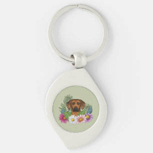 Porte-clés Tête de Rhodesian Ridgeback Fleurs Colorées sur Fo