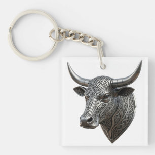 Porte-clés Tête de taureau en argent Viking celtique
