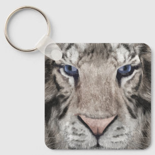 Porte-clés Tête de Tigre Blanc Esthétique Faunique