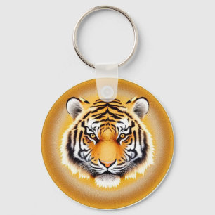 Porte-clés Tête de tigre encadrée d'une aura dorée lumineuse