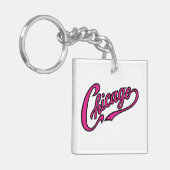 Porte-clés Texte de Chicago en Porte - clé de script rose (Devant gauche)