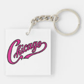 Porte-clés Texte de Chicago en Porte - clé de script rose (Dos)