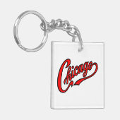 Porte-clés Texte de Chicago en Porte - clé de script rouge (Devant gauche)