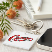 Porte-clés Texte de Chicago en Porte - clé de script rouge (Devant Droit)