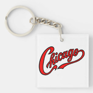 Porte-clés Texte de Chicago en Porte - clé de script rouge