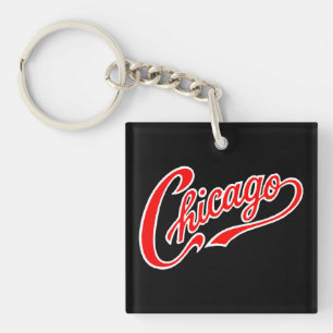 Porte-clés Texte de Chicago en Porte - clé noir de script rou