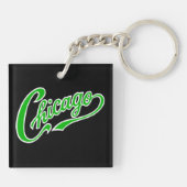 Porte-clés Texte de Chicago en Porte - clé noir de script ver (Dos)