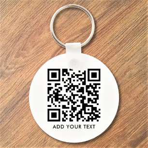 Porte-clés Texte de code QR personnalisé moderne noir blanc a