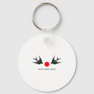 Porte-clés Texte de nom personnalisé Swallow Japon Vintage T
