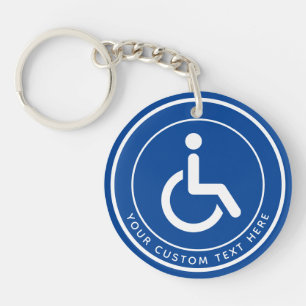 Porte-clés Texte du symbole désactivé Handicapé bleu blanc