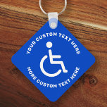 Porte-clés Texte du symbole désactivé Handicapé bleu blanc<br><div class="desc">porte - clé handicapé carré avec un symbole de handicap blanc sur un arrière - plan bleu et blanc,  texte circulaire.</div>