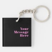 Porte-clés Texte éditable rétro-moderne | Noir et rose (Dos)