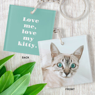 Porte-clés Texte et photo personnalisés Kitty Chat Love Mint