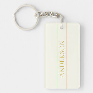 Porte-clés Texte personnalisable élégant Or sur fond blanc