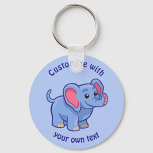 Porte-clés Texte personnalisé Carton Eléphant bleu