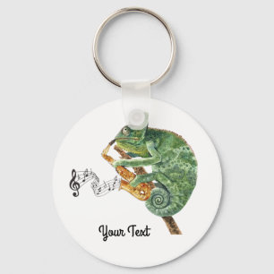 Porte-clés Texte personnalisé du saxophone Chameleon Jazz