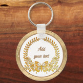 Porte-clés Texte personnalisé, papillon doré et fleur (Recto)