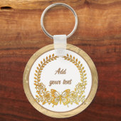 Porte-clés Texte personnalisé, Papillon et Fleur d'or (Recto)