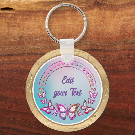 Porte-clés Texte personnalisé, papillons et Coeur amour monog (Recto)