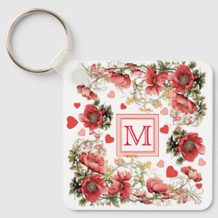 Porte-clés Texte Personnalisé Populations et Coeurs roses rom