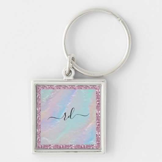 Porte-clés Texture arc-en-ciel Abstraite et cristal rose (Devant)