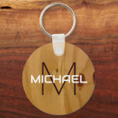 Porte-clés Texture bois Monogramme rustique Élégant (Verso)