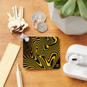 Porte-clés Texture personnalisée de tourbillons d'or noir jau