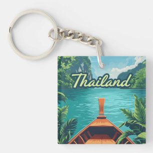Porte-clés Thaïlande Tropical Island Long Tail Boat Vintage