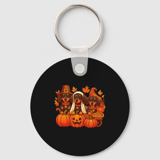 Porte-clés Thankful Dachshund Sausage Dog Thanksgiving Pumpki (Recto)