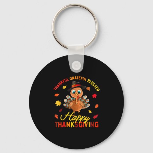 Porte-clés Thankful Grateful Blessed Thanksgiving Turkey Wome (Recto)