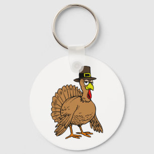 Porte-clés Thanksgiving Cartoon Turkey Pilgrim