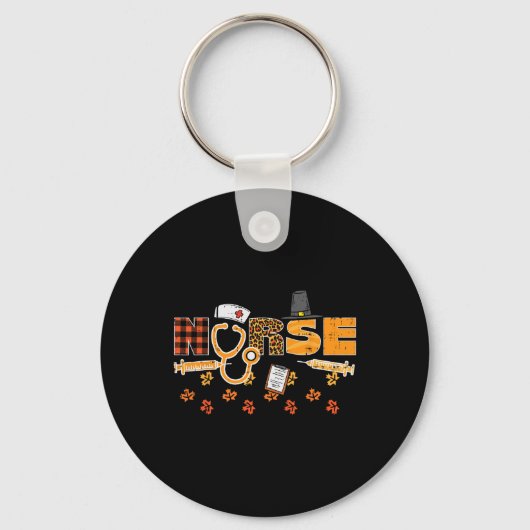 Porte-clés Thanksgiving Leopard Plaid Nurse Scrub d'automne T (Recto)