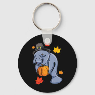 Porte-clés Thanksgiving Manatee Pilgrim Fall Citrouille Dugon