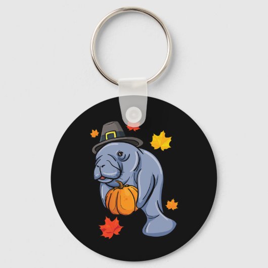 Porte-clés Thanksgiving Manatee Pilgrim Fall Citrouille Dugon (Recto)