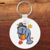 Porte-clés Thanksgiving Manatee Pilgrim Fall Citrouille Dugon (Recto)