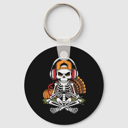 Porte-clés Thanksgiving Skeleton Gamer Video Gaming Boys Men (Recto)
