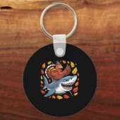 Porte-clés Thanksgiving Turkey Riding Shark Funny Autumn Boys (Recto)
