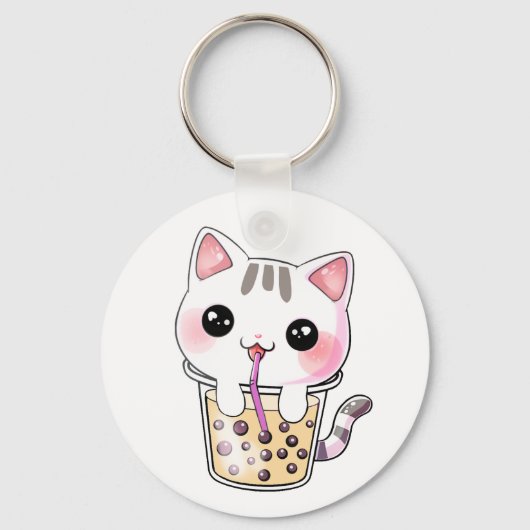 Porte-clés Thé à bulle de chat Kawaii (Recto)