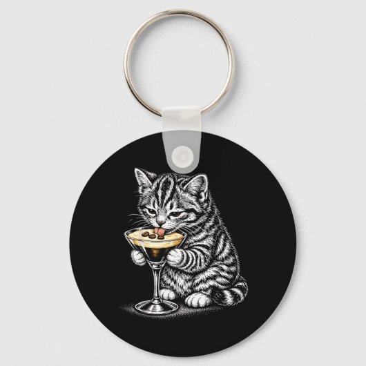 Porte-clés Thé drôle de chat queue encre noire kitten Art (Recto)