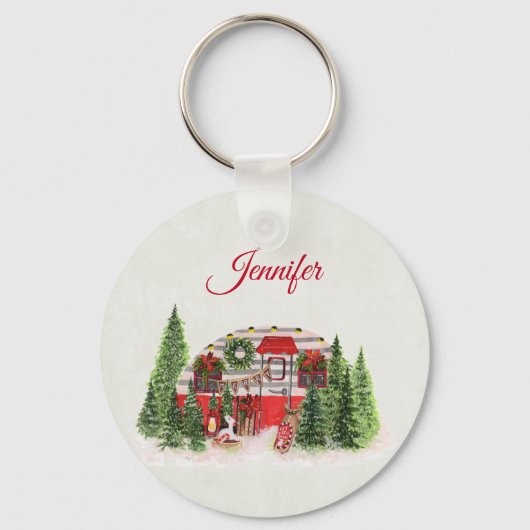 Porte-clés Thème extérieur du camping de Noël Trailer (Recto)