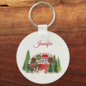 Porte-clés Thème extérieur du camping de Noël Trailer (Recto)