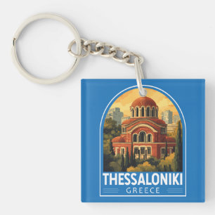 Porte-clés Thessalonique Grèce Agios Pavlos Voyage Art Rétro