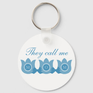 Porte-clés They Call Me Mom Plaid Tulips Keychain (Blue)