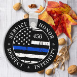 Porte-clés Thin Blue Line Flag Personalized Police Officer<br><div class="desc">Service Honor Respect Integrity. Personalized Thin Blue Line Keychain for police officers and law enforcement . Personalize with Officer's badge number. This personalized police keychain is perfect for police academy graduation gifts to newly graduated officers, or police retirement gifts. COPYRIGHT © 2020 Judy Burrows, Black Dog Art - All Rights...</div>