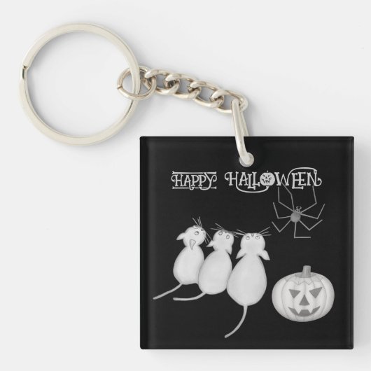 Porte-clés Three Cats, Pumpkin, and Spider Halloween (Devant)